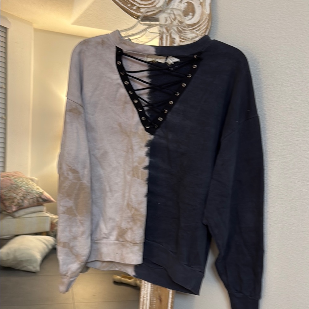 Gilded Intent Two-Tone Lace-Up Sweatshirt